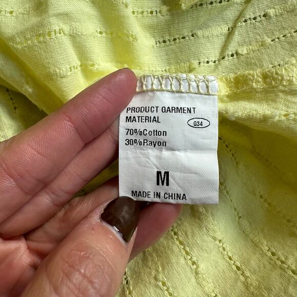 Yellow, Eyelet, Linen Like, Long Sleeve Button Down/Shorts Set- M - Picture 4 of 13